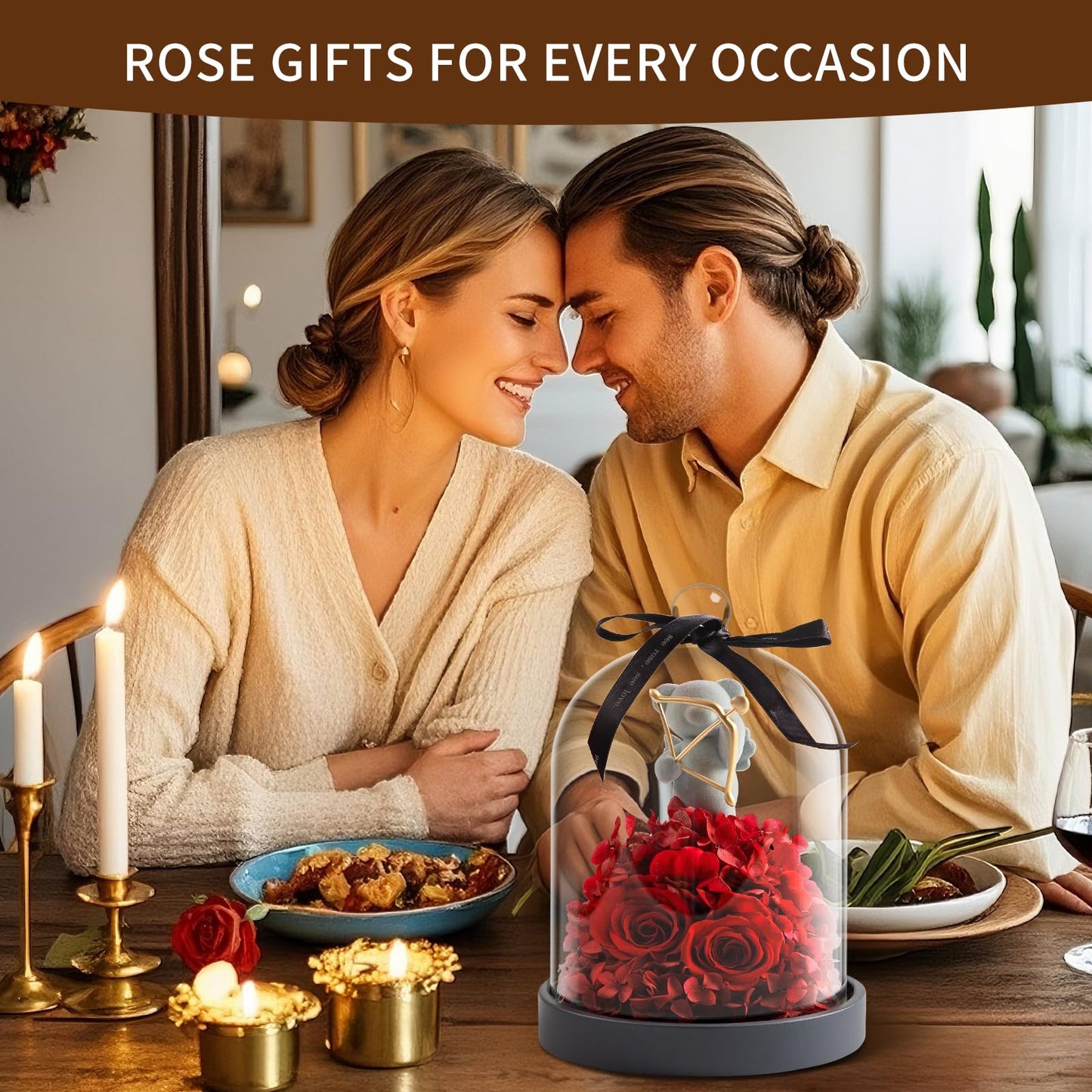 SEEROSE Preserved Roses in Glass with Cupid Rose Bear, Real Forever Rose with Elegant Gift Box, Cute Valentine's Day, Anniversary, Birthday Gift for Her Wife Girlfriend Mom (Cupid Bear, Red)
