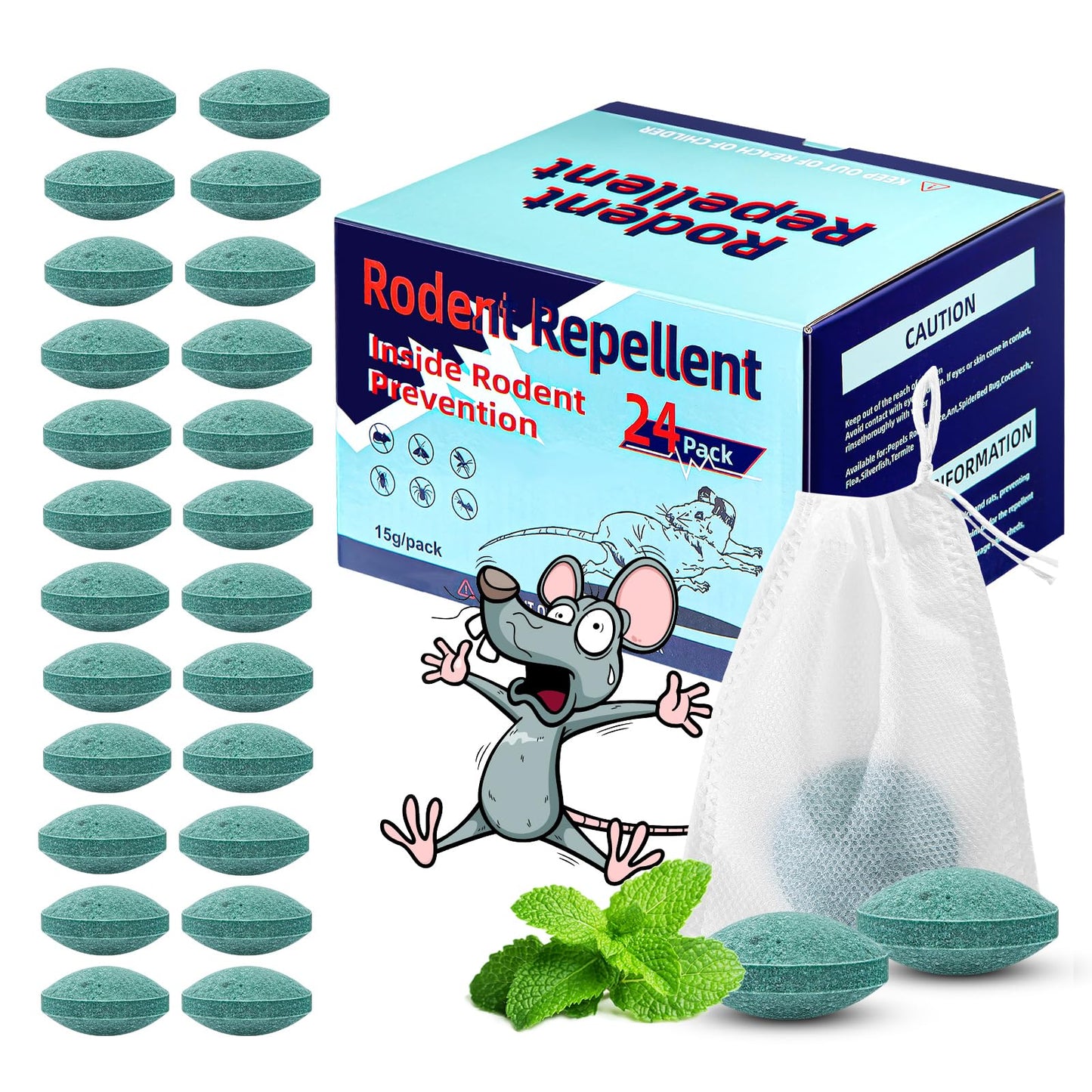 Mouse Rodent Repellent,24 Pack Peppermint Lemon Mice Repellent for Squirrel Rats Spider Pests, Natural Repellent for Kitchen, Warehouse, Car, Indoor, Outdoor, Safe for Pets & Family