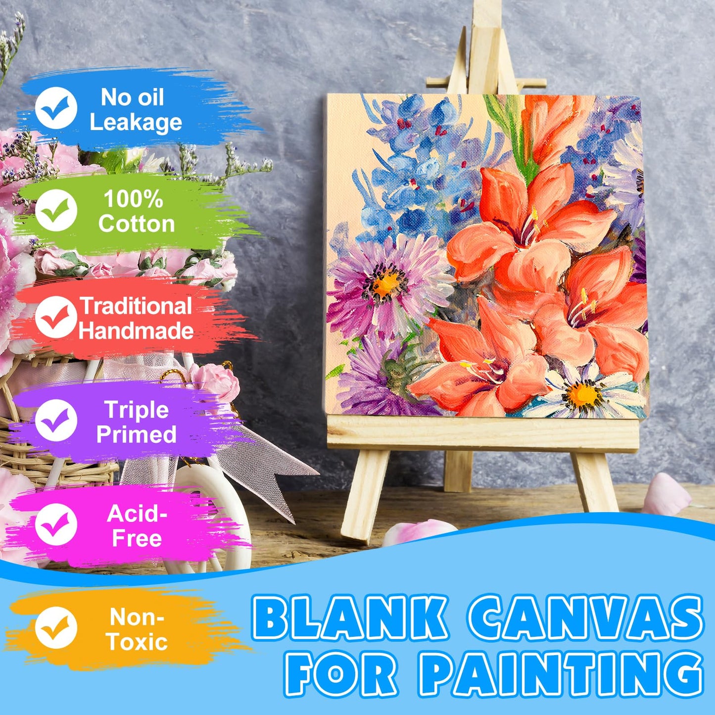 ESRICH Canvas for Painting, 16 Pack Square Canvas Boards for Painting 12x12 100% Cotton Primed Acid Free Blank Canvas Panels for Oil Paint, Watercolor, Acrylic Paint, Gouache and Tempera.