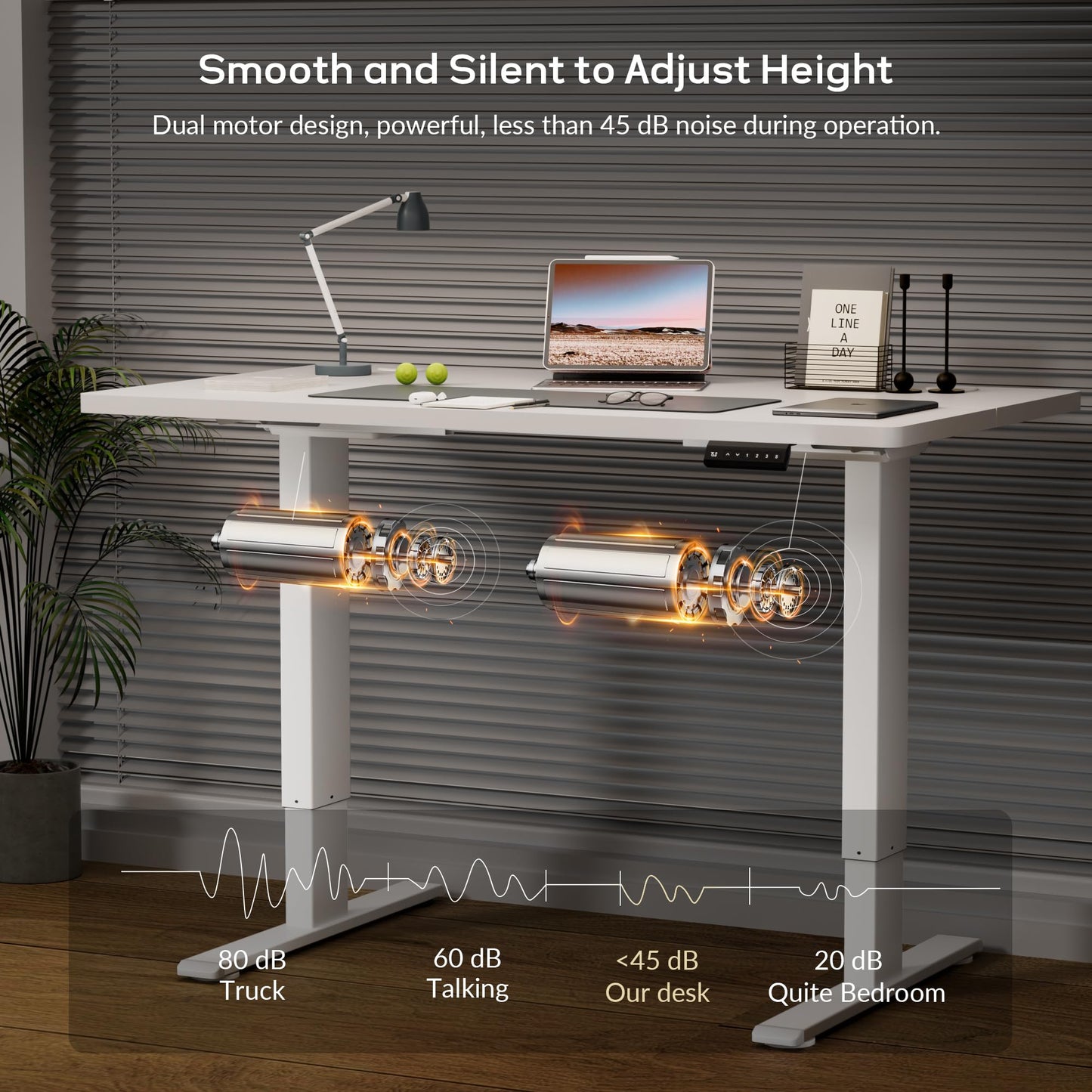 NICECOZY Dual Motor Electric Standing Desk Frame, Height Adjustable Table Legs for Max 44″ x 70.8″ Desktop with 330lbs Capacity, Ergonomic Sit Stand Up Desk Base for Home Office, White Frame Only