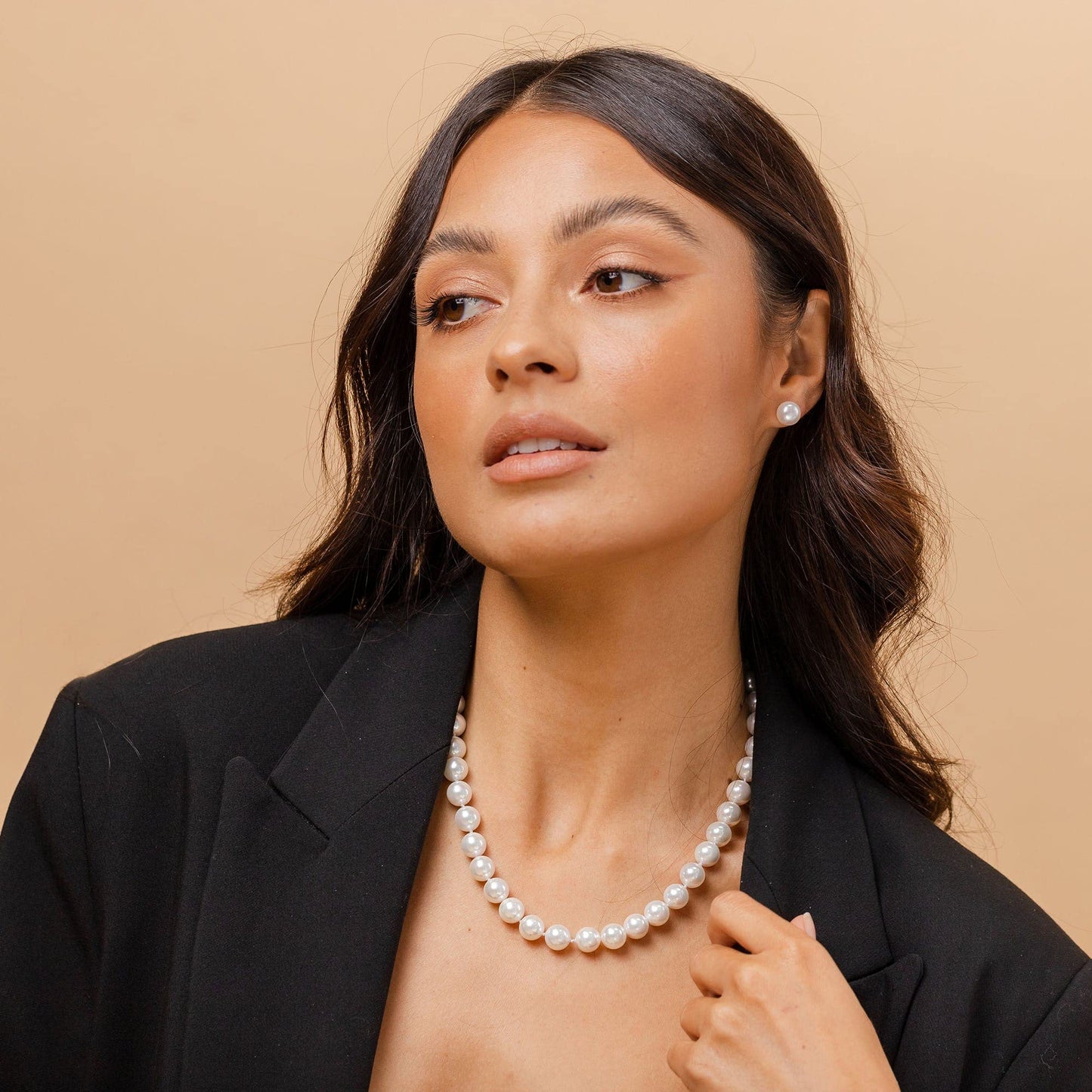 PAVOI 925 Sterling Silver Round White Simulated Shell Pearl Necklace Strand | Pearl Choker Necklace | Jewelry for Women - 18" Princess Length (10mm)