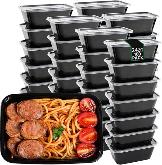 100pc 24 oz square meal prep containers with lids ,disposable to go food containers,Plastic take out food containers With Lid, Reusable food storage containers ，Microwave Freezer Dishwasher Safe