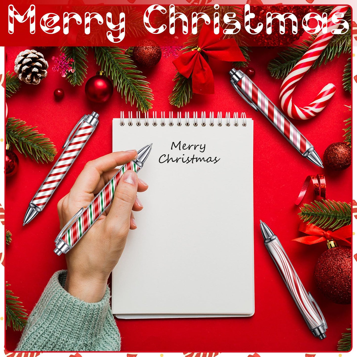 Epakh 24 Pcs Christmas Candy Cane Scented Pens Bulk with Peppermint Candy Scented Ink Ballpoint Pens Christmas Party Gifts Stocking Stuffers Holiday Classroom Gifts Stationery Supplies