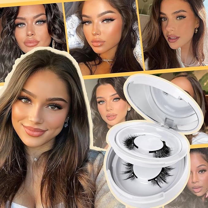 QUEWEL Magnetic Eyelashes 1 Pair Reusable Magnetic Eyelashes with Applicator No Glue Needed Eyelashes Cat Eye Natural Look Lash Clusters Kit Easy to Wear and Remove(B11)