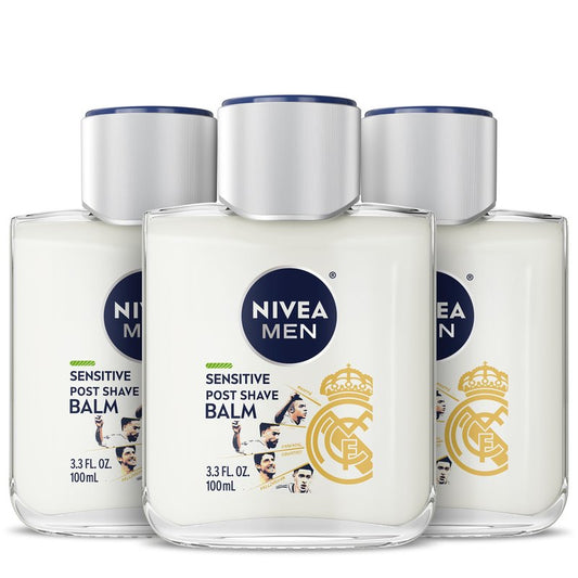 NIVEA MEN Real Madrid Limited Edition Design Sensitive Post Shave Balm, with VitaminPro Complex, Alcohol Free After Shave Balm for Men, 3.3 Fl Oz Bottle, Pack of 3