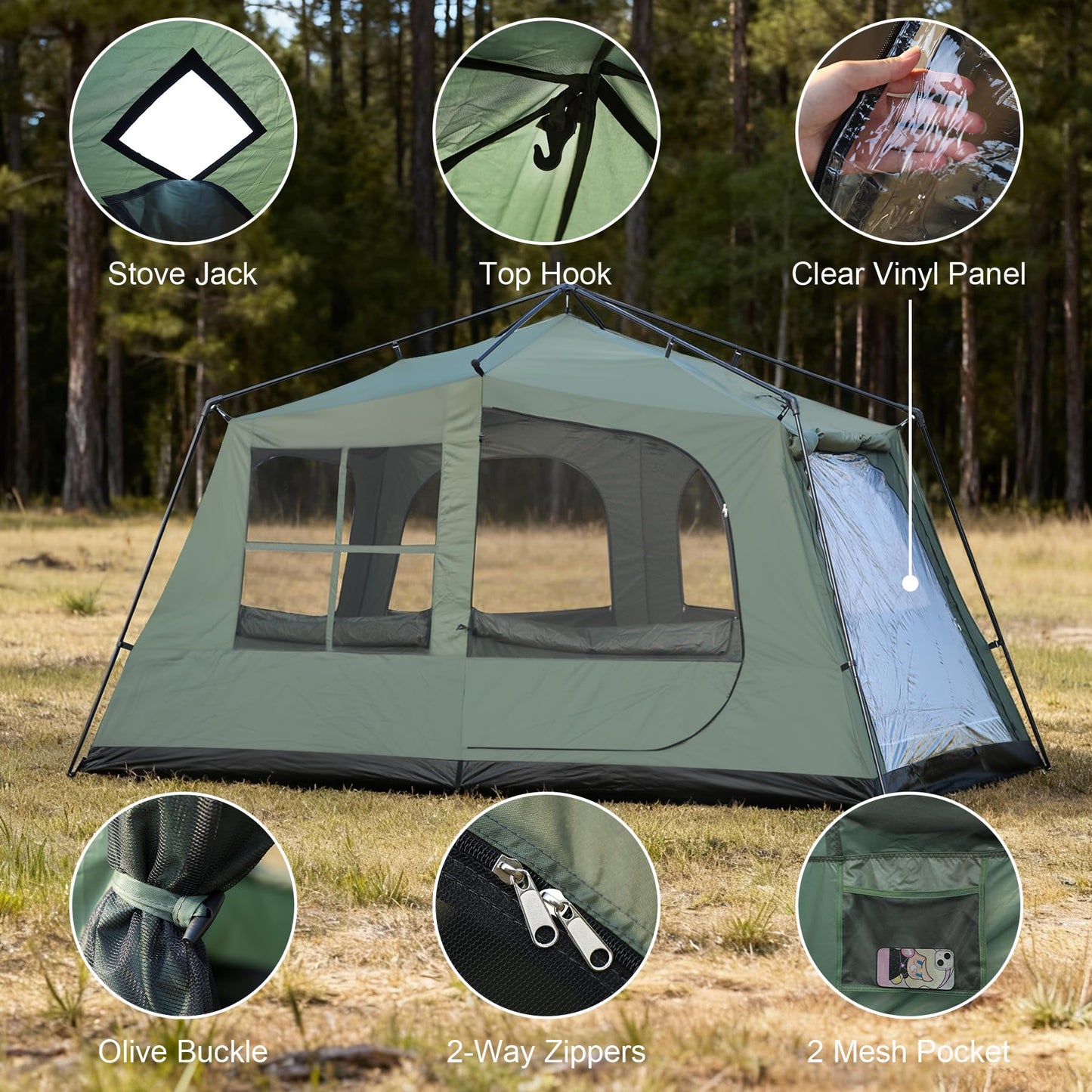 Castle Unicorn 6-8 Person Camping Tent with Porch, Large Family Cabin Tent with 2 Rooms 3 Doors, Tall & Spacious, Waterproof Glamping Tent, Big Tents for Outdoor Camping Hiking Backyard
