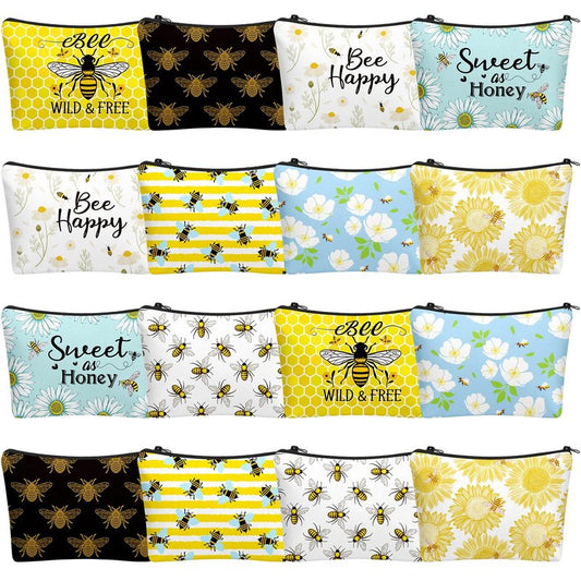 Bulyoou 16 Pcs Funny Bee Makeup Bags Travel Pouch Honey Inspirational Cosmetic Bags with Zipper Toiletry Bag Purse Bulk Bee Gifts for Women Birthday Gifts