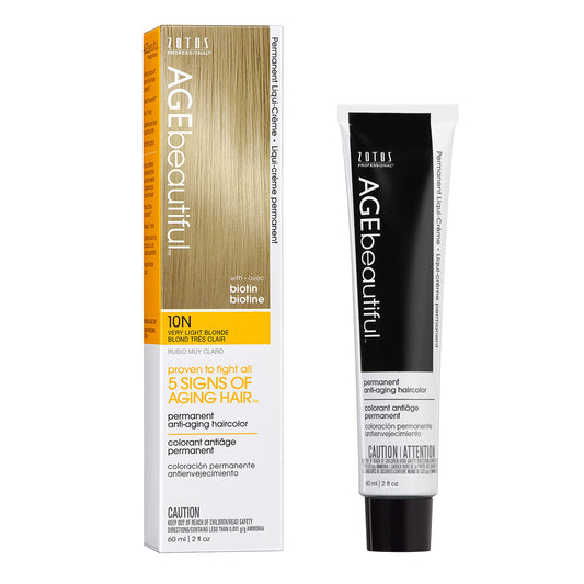 AGE beautiful Permanent Hair Dye 10N Very Light Blonde - Natural Very Light Blonde Hair Color Cream with 100% Gray Coverage, Anti-Aging Biotin Formula for Thicker, Fuller Hair, Salon Quality