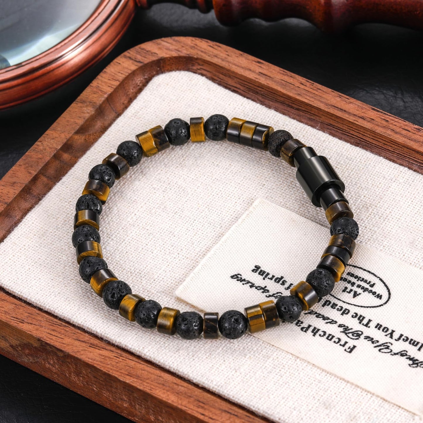 TRUMIUM Beaded Bracelets for Men Women Natural Hematite 6mm Tiger Eyes Mens Bracelet Gemstone Jewelry for Him 9 Inch Length