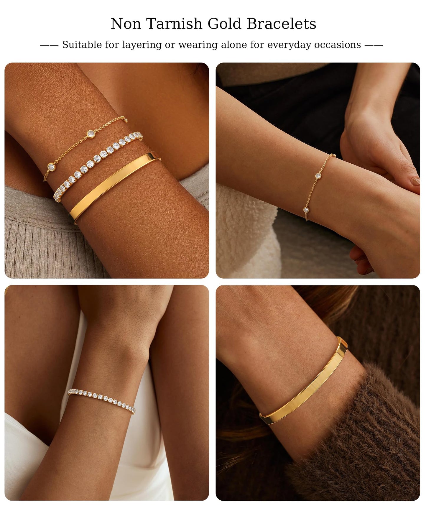 ZOERAY Silver Gold Bangle Bracelets for Women Non Tarnish 14k Gold Plated Stackable Cuff Bracelets for Women Trendy Cubic Zirconia Stainless Steel Chunky Bracelet Stack Set Waterproof Jewelry Gifts