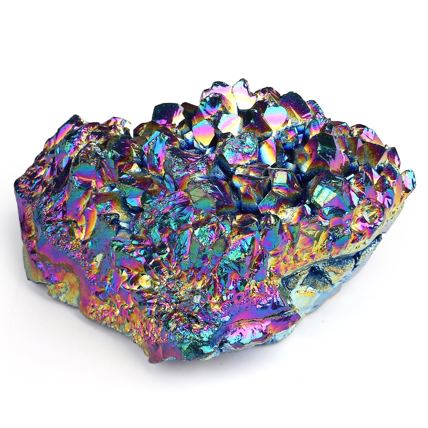 ZHIYUXI Rainbow Crystal Titanium Coated Crystal Cluster Crystal Geode Decor Rainbow Rock Natural Raw Crystal Energy Balance Reiki Wicca Home Decor 1Pc 50-70g