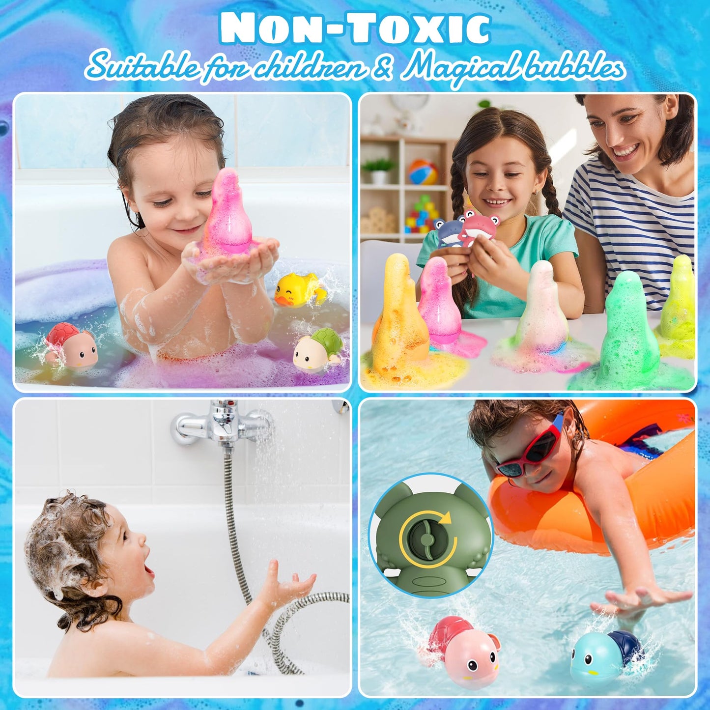 Firekoto Magic Potion Bath Toy for Kids, 6 Bottles Color Fizz Science Kit with 2 Surprise Toys, Fun Pour & Play Bath Bomb Set for Boys Girls