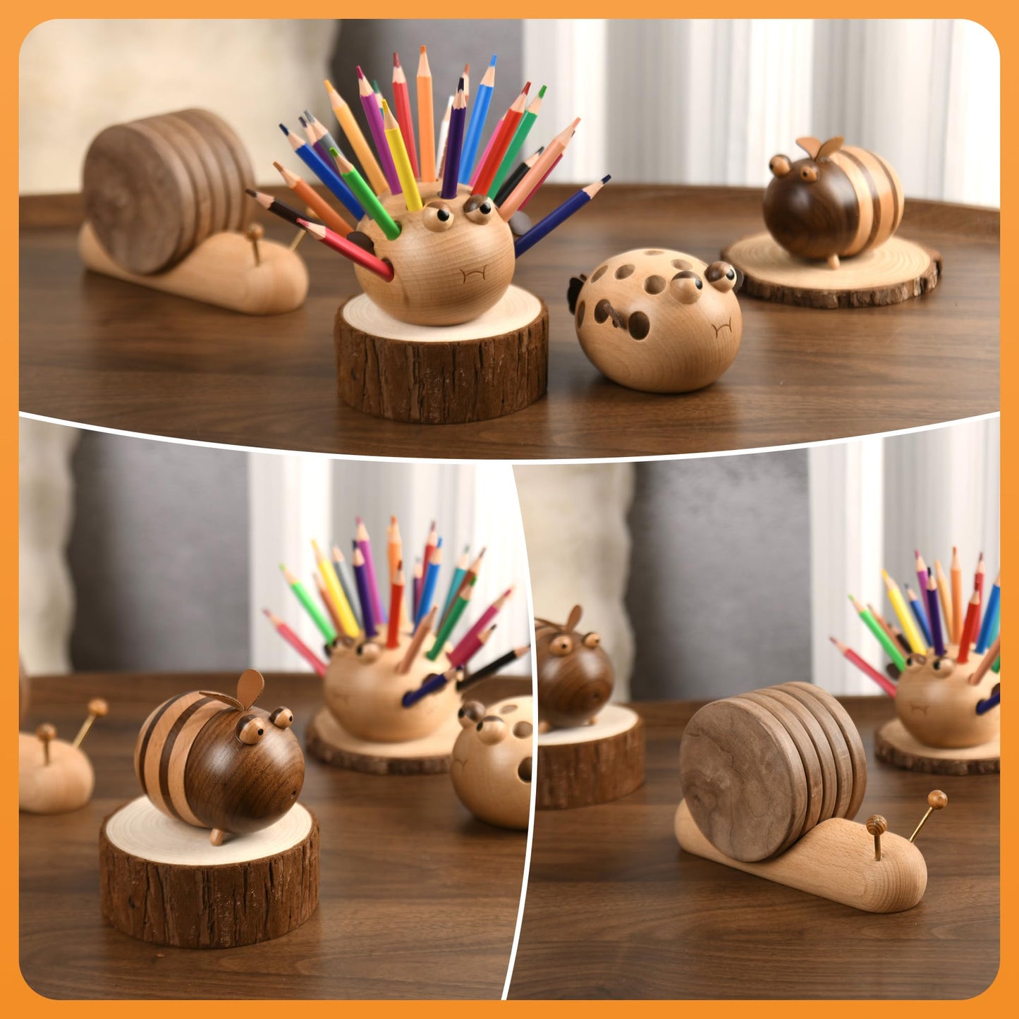 Damuzhi Pen Holder For Desk Pencil Holder Wooden Pufferfish- Funny Small Gifts For Kids, Unique Gifts For White Elephant Gift Steacher Gifts