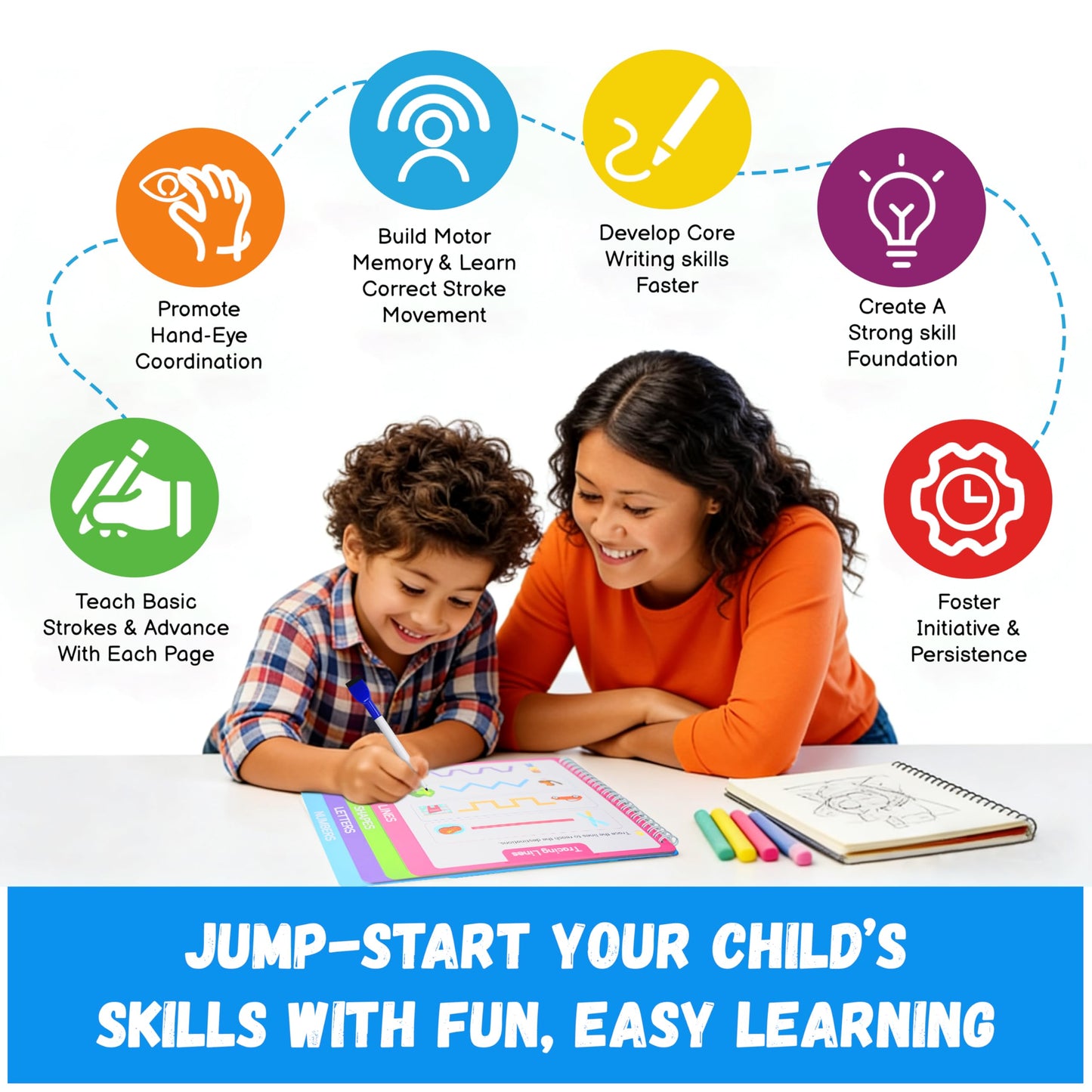 Lumikidz Preschool Learning Activities - Toddler Handwriting Practice and Tracing Books for Kids Ages 3-5, Montessori Busy Book, ABC Letter Number Workbooks, Autism Educational Gift for Boys and Girls