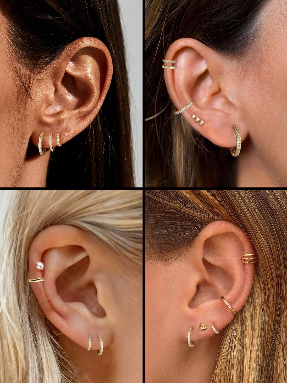 SILVERCUTE 925 Sterling Silver Huggie Hoop Earrings for Women,Hypoallergenic 14K Gold Plated Small Hoop Earring Cubic Zirconia Cartilage Earring Lightweight Huggies Earrings for Women,8/10/12mm