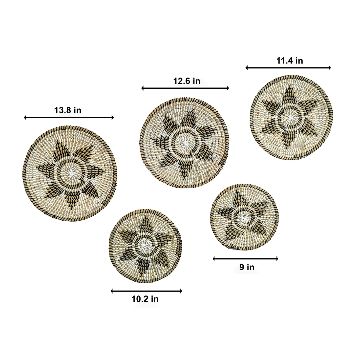Crafted By Her Natural Handmade Woven Wall Art Set of 5 – Eco-Friendly Kansgrass Wall Hanging Décor for Living Room & Bedroom | Neutral Textured Farmhouse & Coastal Home Accents (Earth Star)