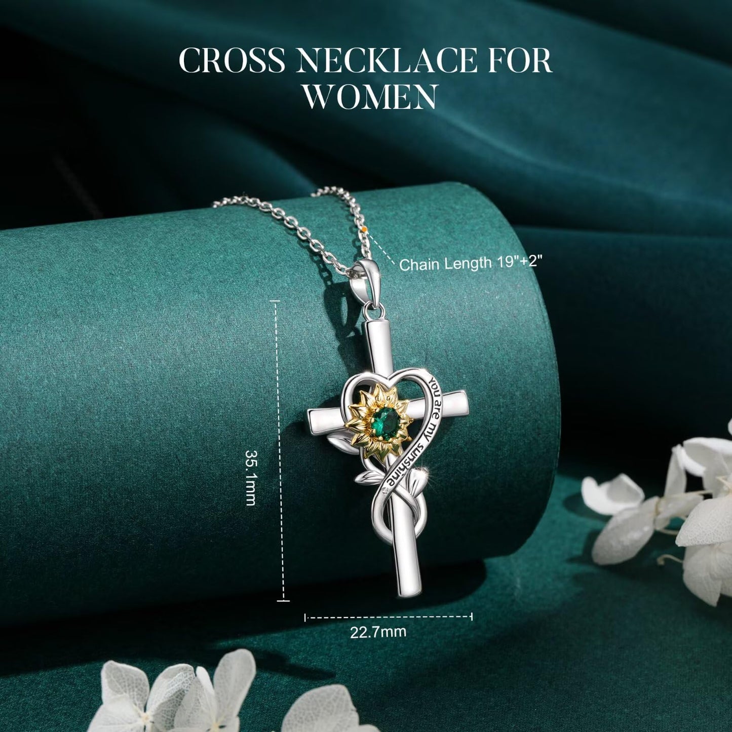Iefil Valentines Necklace for Her - Jewelry Gifts | February Simulated Amethyst Jewelry, Sunflower Cross Necklace