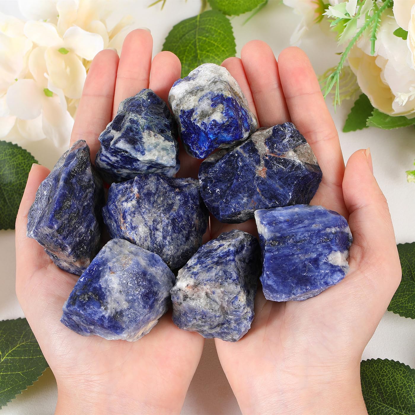 ZHIYUXI 1lb Blue Sodalite 2" Rough Stones Crystals Raw Crystal Bulk Large Crystals and Stones Gemstones Natural Tumbling Rocks for Meditation, Fountain Rocks, Wire Wrapping, Wicca, Cabbing, Decor