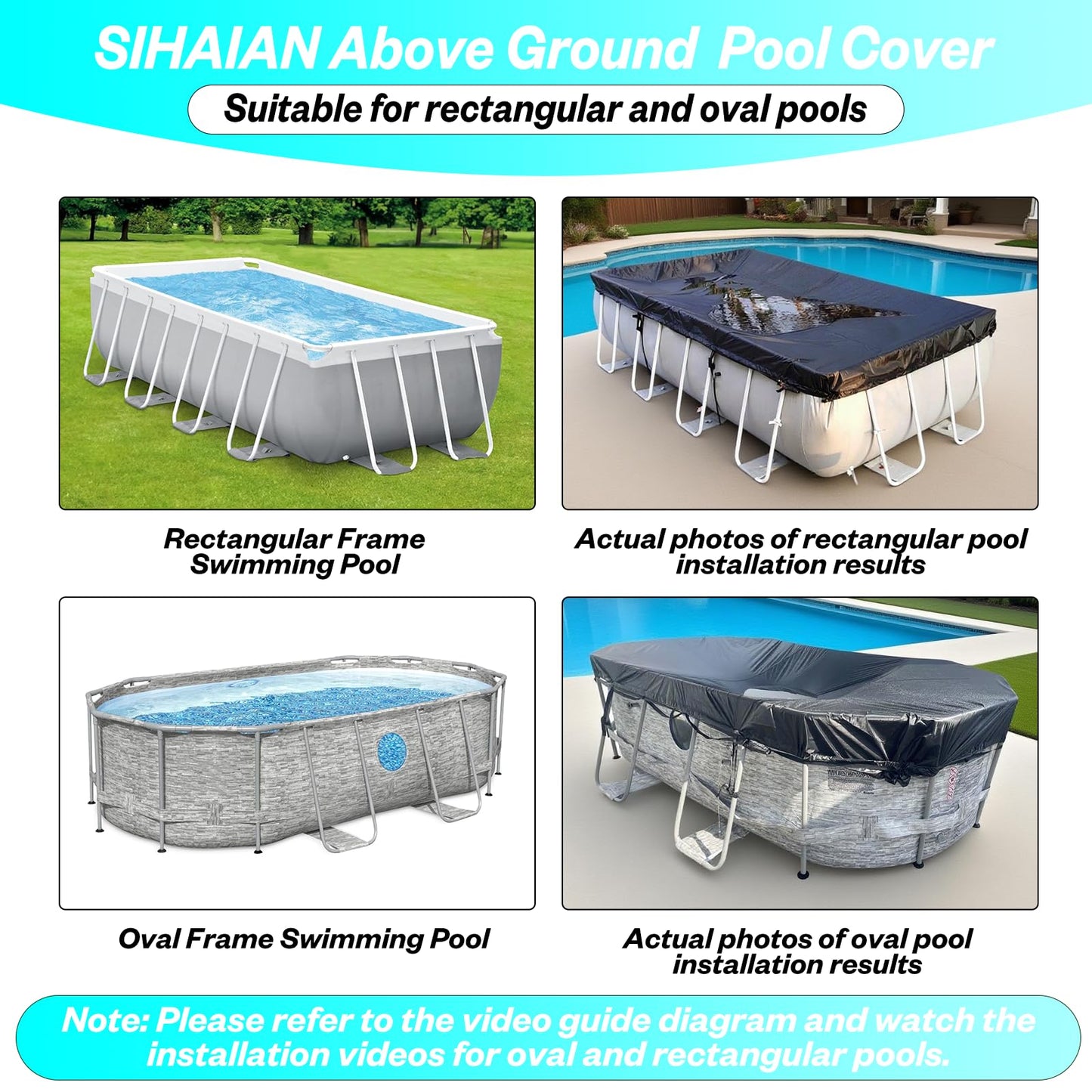 SIHAIAN 10x16Ft Oval Pool Cover with Side Storage for Oval and Rectangular Above Ground Pool, One-Piece Pool Cover, Preventing Waterlogging, UV and Weather Resistant WP:10000kPa+