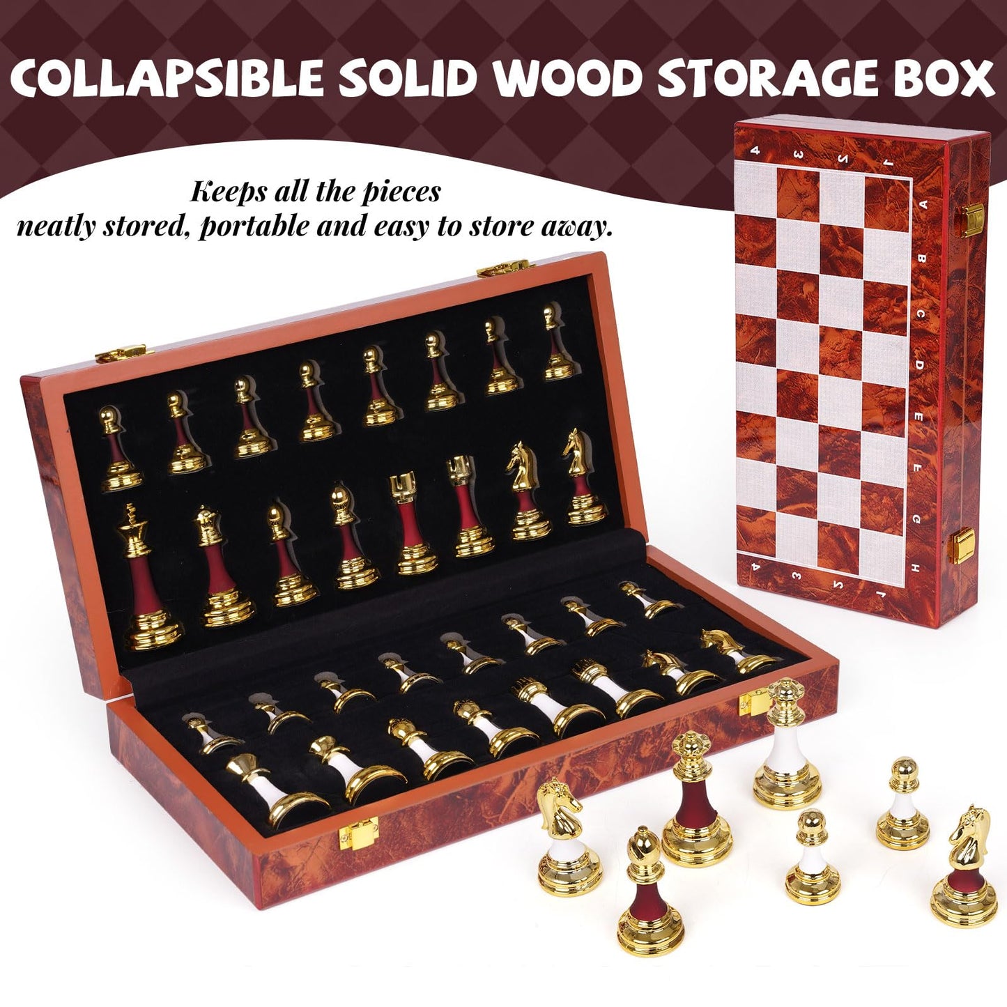 15 Inch Chess Set with Weighted Acrylic Chess Pieces – Tournament Size 3.5” King – Elegant Folding Chess Board for Adults and Kids, Professional Family Chess Board Game Set for Home, Office & Gift