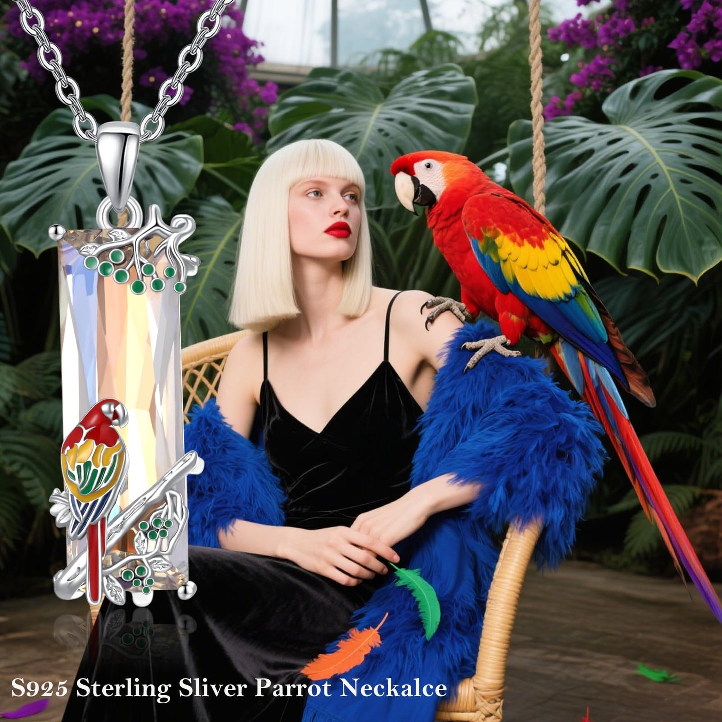 AENEAS Valentines Day Gifts for Women Her Bird Necklace 925 Sterling Silver Cute Parrot Crystal Pendant Necklaces Robin Bird Animal Jewelry Gifts for Women Wife Her