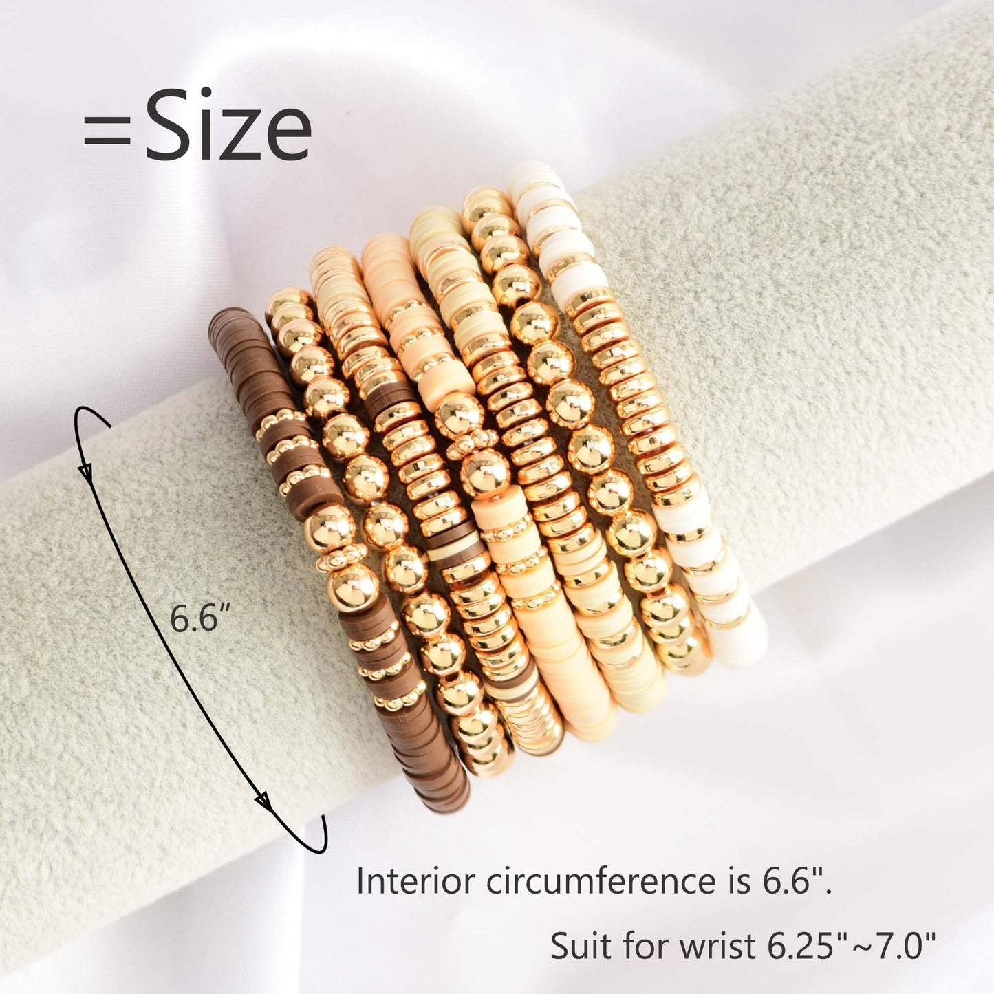 GOOJIDS Surfer Heishi Clay Bead Bracelets for Women Bohemian Stackable Gold Plated Beaded Stretch Bracelets Elastic Layering Friendship Bracelets Set Boho Jewelry