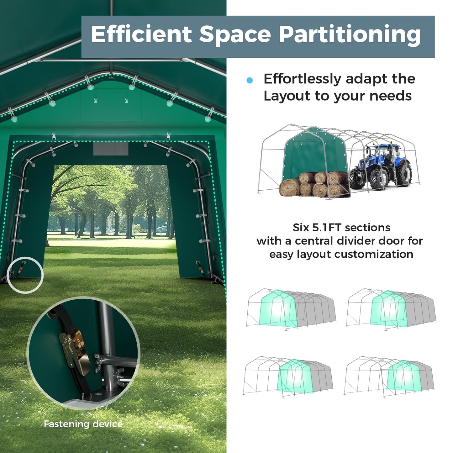 GREEN PARTY 11' x 24' Heavy Duty Carport, Portable Storage Shelter Shed Outdoor Carport with Roll-up Zipper Door & Vents, Storage Car Canopy Car Tent Garage for SUV, Truck and Boat, 200g PE Cover