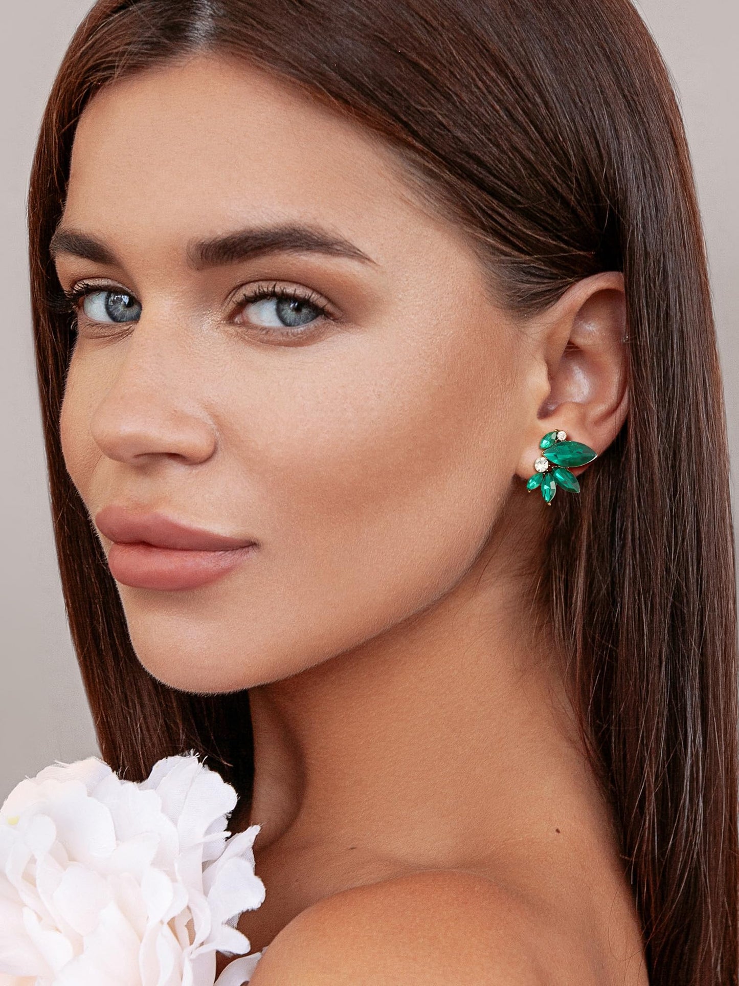 SWEETV Sparkly Green Rhinestone Stud Earrings for Women, Crystal Wedding Bridal Earrings for Brides,Cluster Bridesmaid Earrings, Prom Formal Party Jewelry