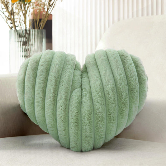 16 Inch Sage Green Heart Pillow Cute Decorative Throw Pillows, Heart Shaped Soft Fluffy Faux Fur Pillows Cushions for Couch Chair Bed Bedroom Room Home Decor Aesthetic (1, Green, Medium-16"x13")