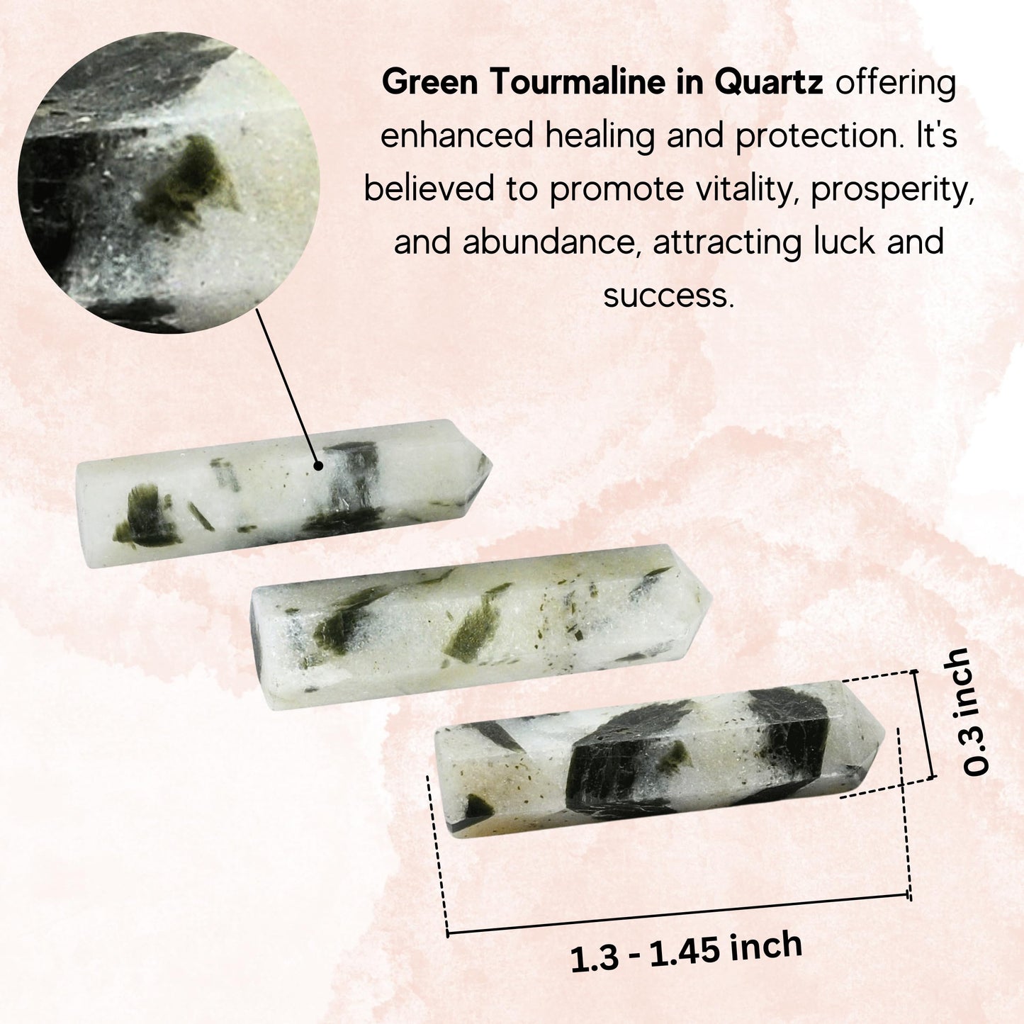 Amazing Gemstone Green Tourmaline in Quartz Crystal Points Bulk Healing Crystals - Pack of 3 Single Terminated Healing Wand Point Bulk Crystals for Crafts, Crystal Grid, DIY Work
