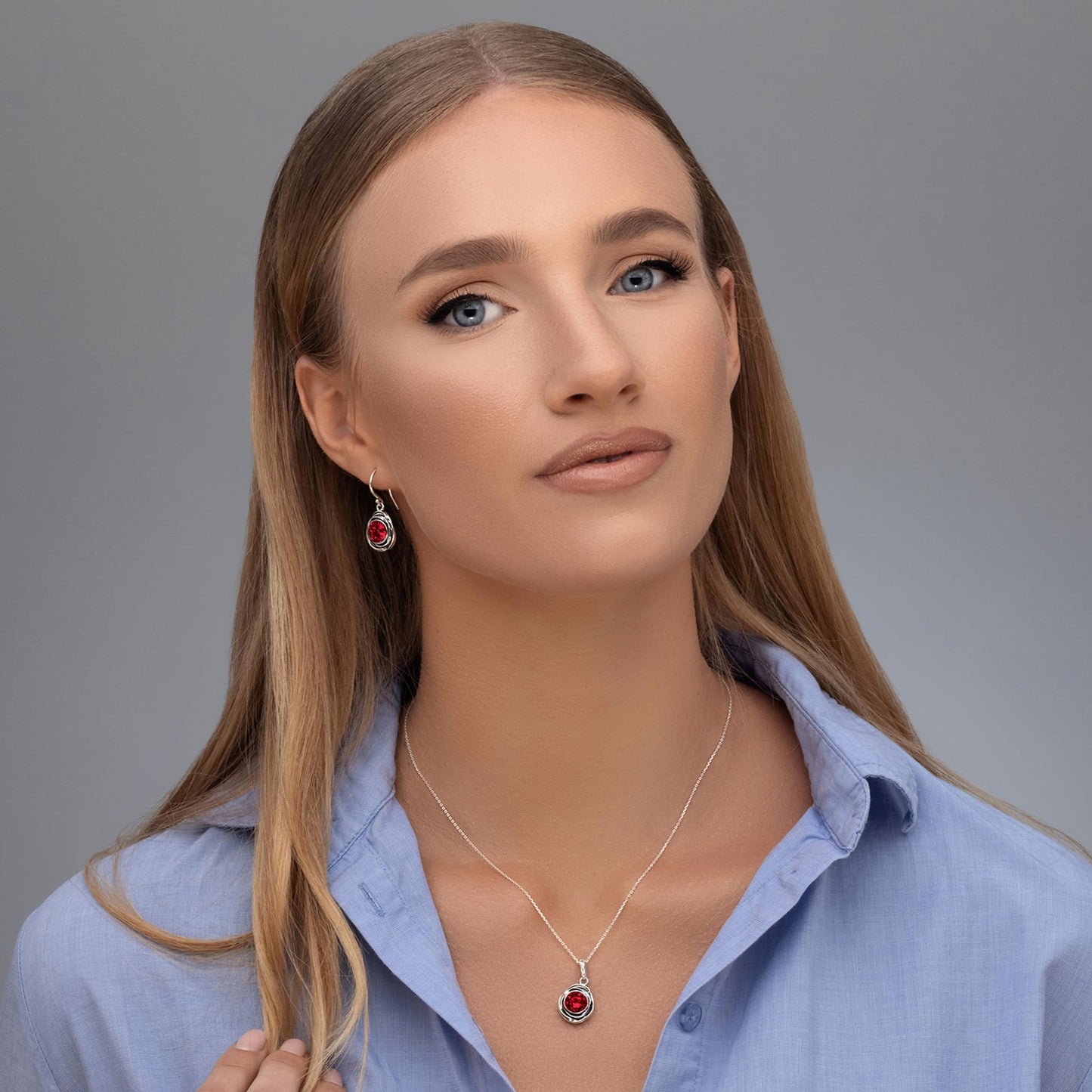 JEAN RACHEL JEWELRY 925 Sterling Silver Dangle Earrings for Women-Wire Wrap with Bezel Set Cubic Zirconia Vintage Design-Hypoallergenic, Lead & Nickel Free-Artisan Handcrafted Statement Earrings, Ruby