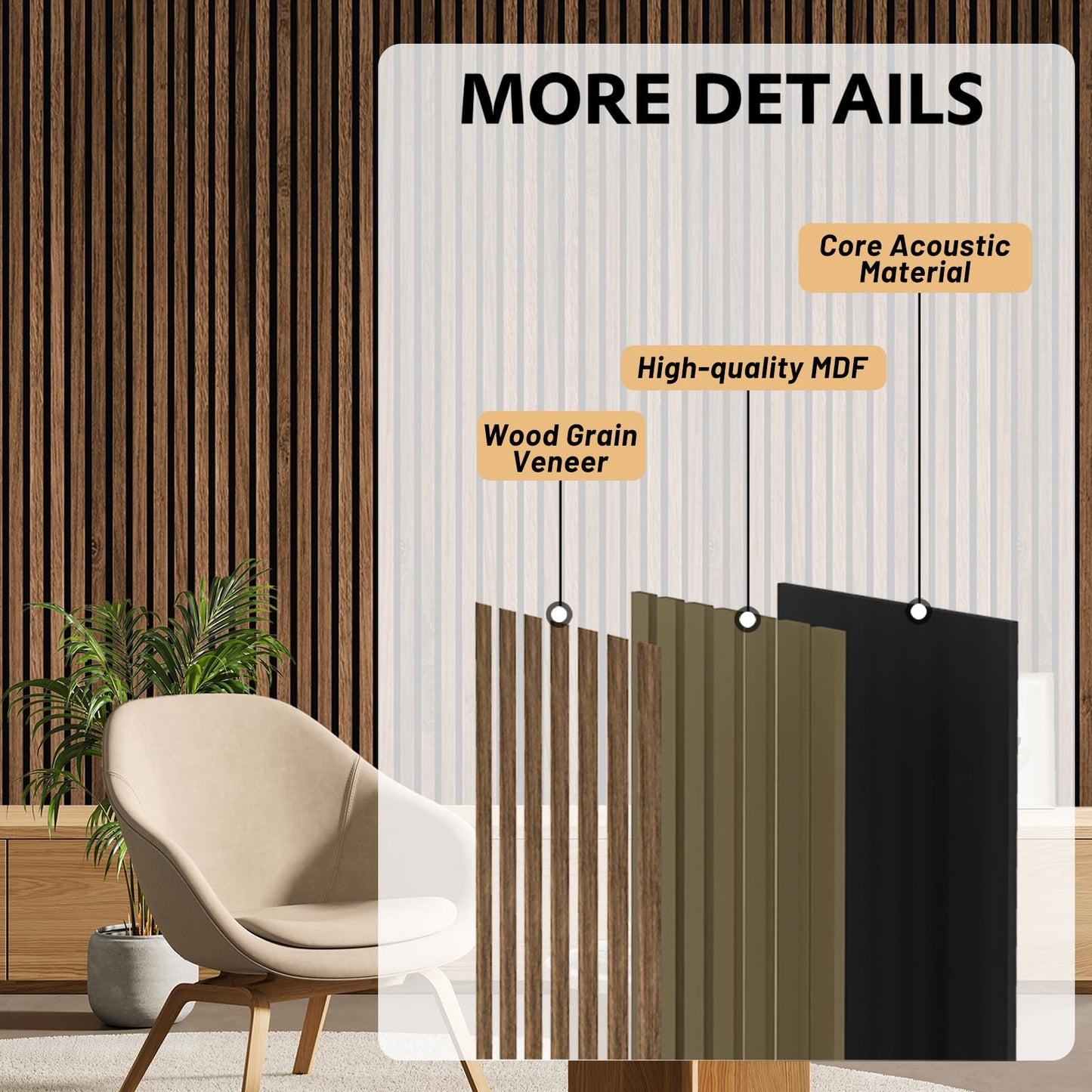 Ritollo Wood Panels for Wall 94.5"×11" Acoustic Panels for Interior Wall Decor, 3D Wood Slat Fluted Sound Absorbing Panel - Walnut 2 Pack