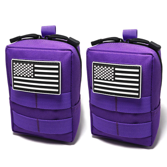 2 Pack Tactical Molle Pouches Small Molle Utility Pouch Small Tactical Accessory Bag Belt Pouches Vest Pouch Compact Water-Resistant EDC Pouch with Flag Patch (Purple)