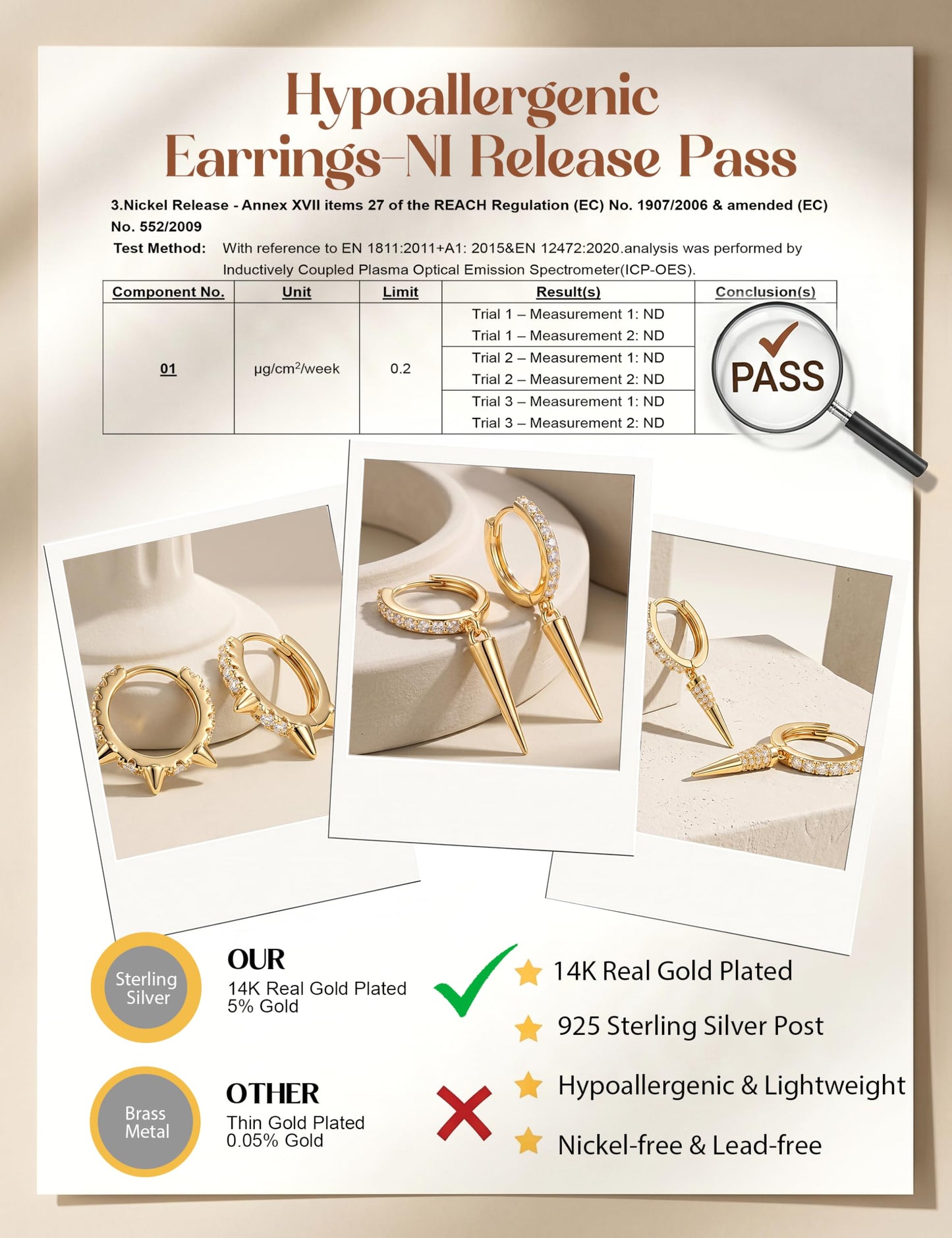 MILACOLATO 925 Sterling Silver Earrings for Women, 14K Gold Plated Small Huggie Earrings Sets for Multiple Piercing Hypoallergenic Jewelry, CZ Hoop Earrings Stacks Trendy Jewelry Gifts, 3 Pairs-Spike