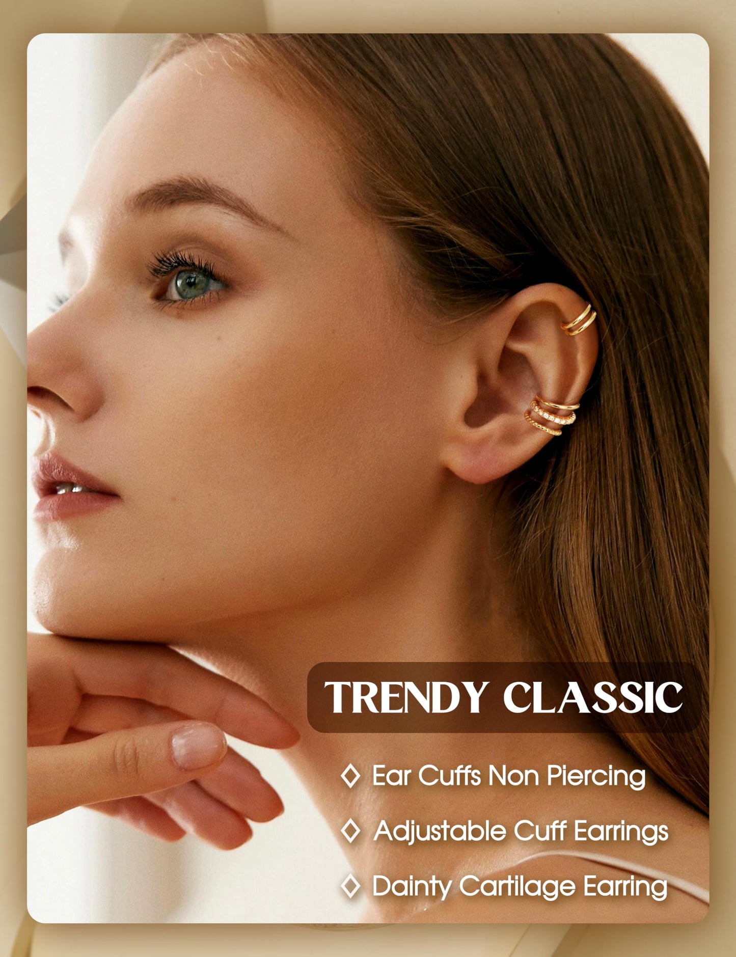 LOLIAS 4 Pairs Ear Cuffs Non Piercing - 14K gold plated Ear Cuff Earrings for Women Ear Cuff for Non Pierced Ears Clip on Cartilage Earring Dainty Adjustable Fake Earrings Set