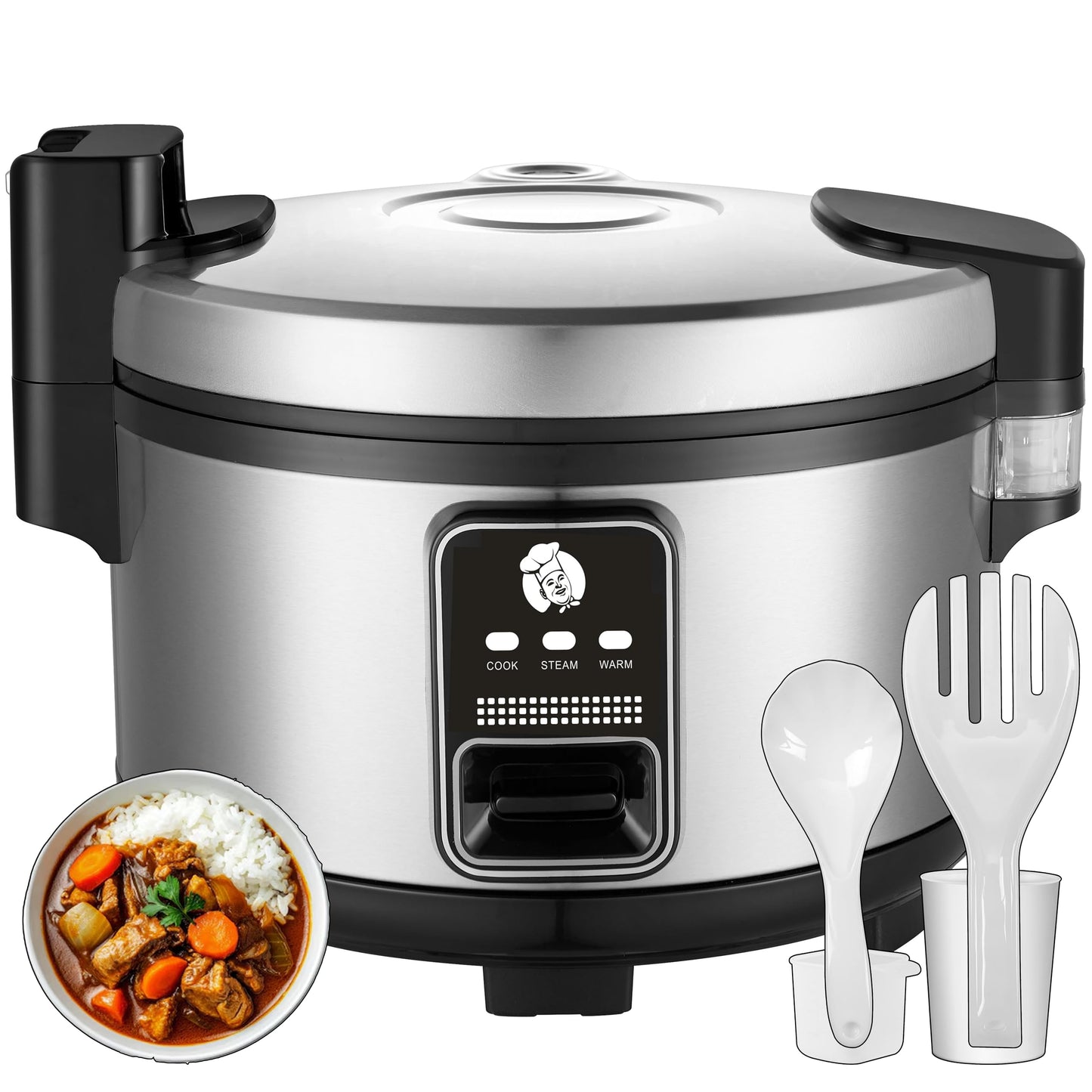 15L Large Capacity Commercial Rice Cooker & Food Warmer 84 cups cooked / 32 cups uncooked Stainless Steel rice Electiric Rice Cooker | One Touch | Automatic Warm with Non-Stick Inner pot