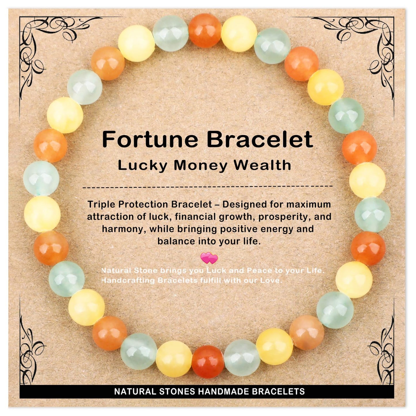 AD Beads 6mm Handmade Fortune Bracelet Elastic Bracelet – Natural Gemstone for Lucky Money Wealth – Meditation, Yoga, Healing and Energy Gift for Men Women