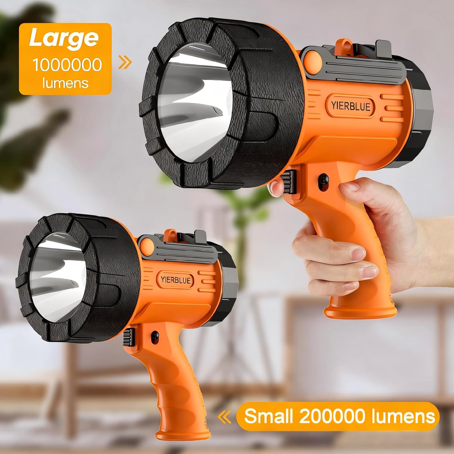 YIERBLUE Rechargeable Spotligh with 2000,000 Lumen LED, Handheld Rechargeable Spotlight IP67 Waterproof Flashlight, 9h Ultra-Long Standby, Ideal Spotlight for Boating, Camping