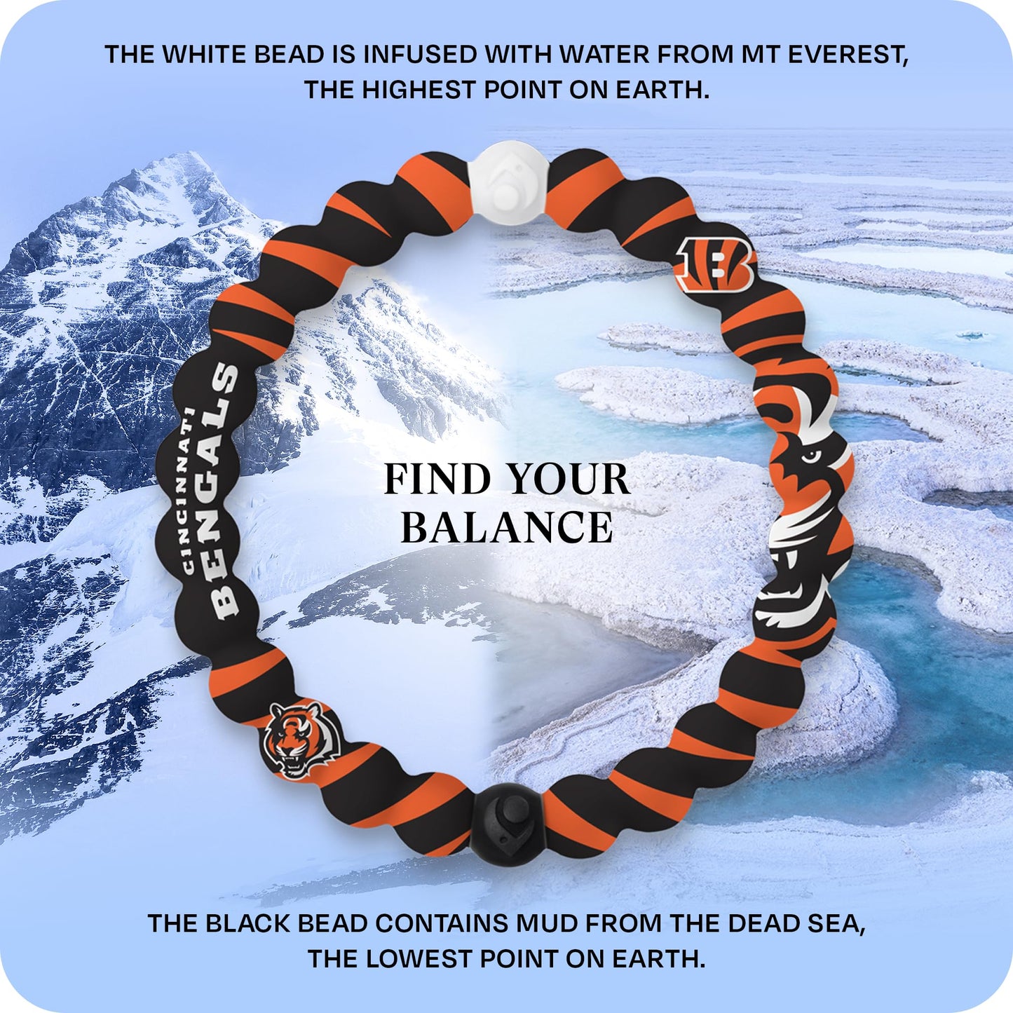 Lokai NFL Football Collection Silicone Beaded Bracelet, Cincinnati Bengals Home Field (Medium) - Beaded Bracelet for Women & Men, Silicone Jewelry Fashion Bracelet Slides-On for Comfortable Fit