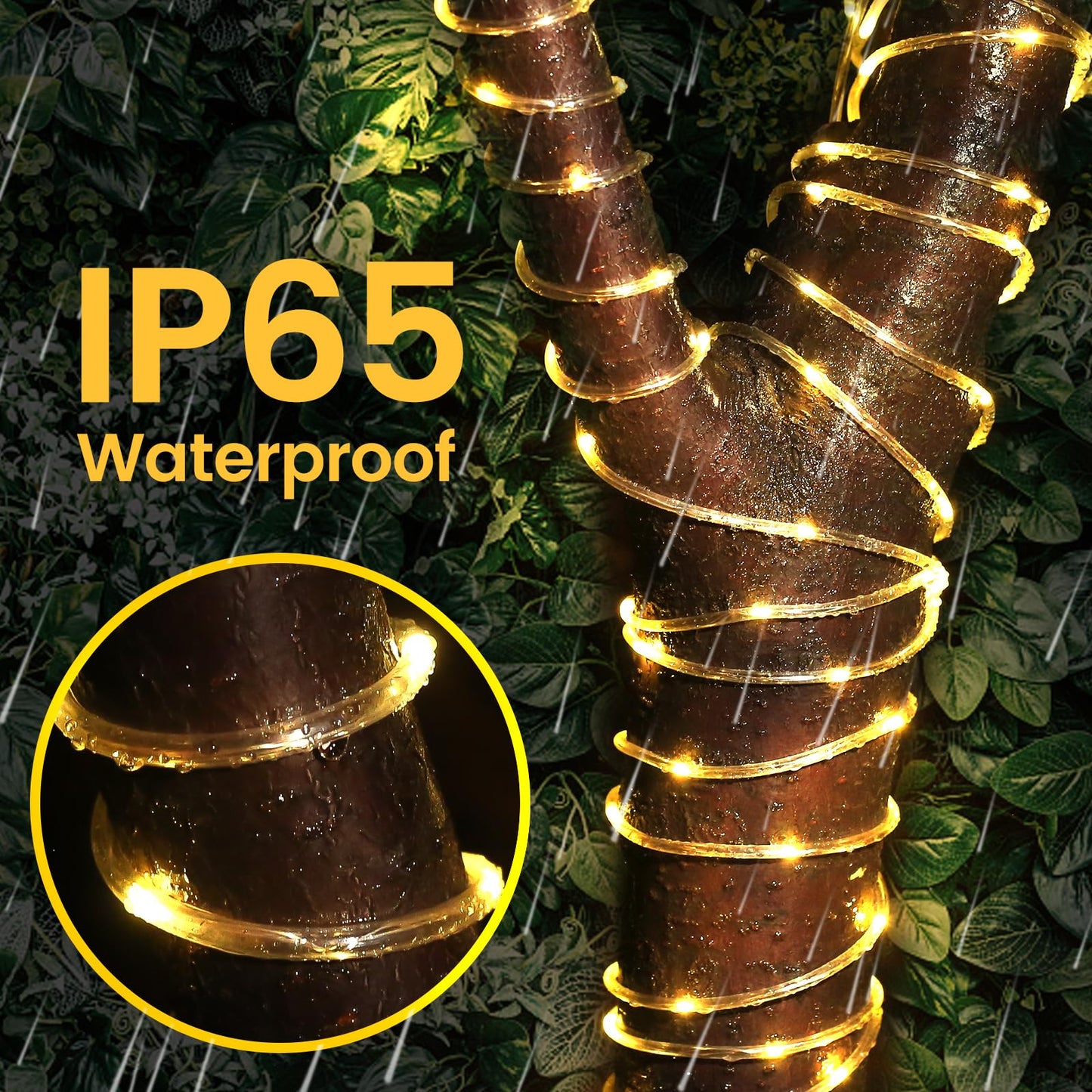 200 LED Solar Rope Lights Outdoor, 66FT Solar String Lights Indoor Waterproof Solar Powered Trampoline Light Clear Tube Pool Light for Camping Fence Yard Walkway Path Garden Outside Decor(Warm White)