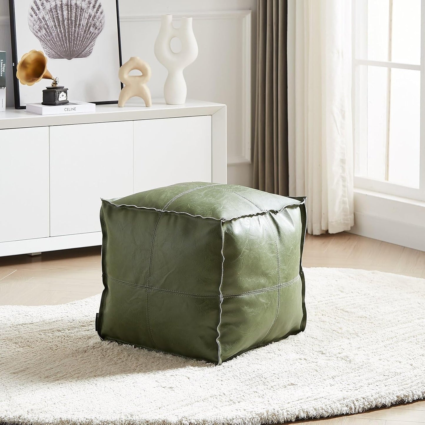 Louis Donné Unstuffed Square Pouf Ottoman Cover 17.7" Faux Leather Waterproof Floor Footrest Storage Cover for Living Room Bedroom Office (Only Cover No Filler)
