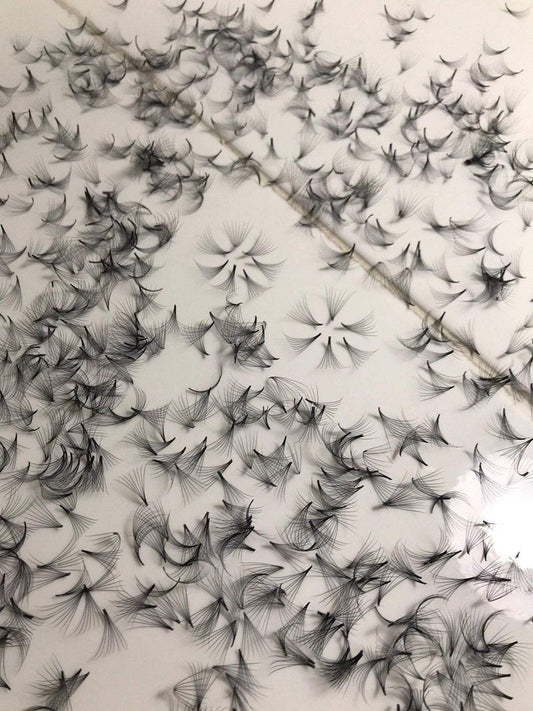 8D PREMADE (HAND MADE) FAN LASHES (500 FANS/TRAY) FOR EYELASH EXTENSION, C CURL AND D CURL, 0.07 THICKNESS, LENGTH FROM 10MM-15MM (D12mm8D)