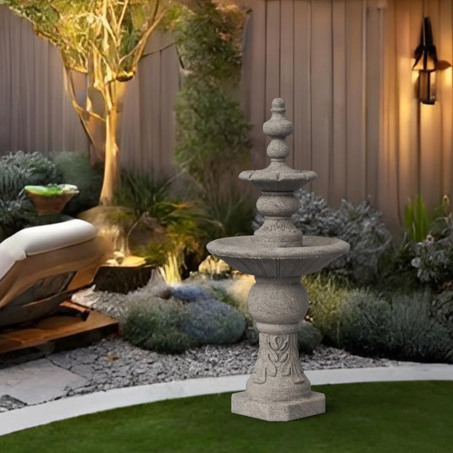 Teamson Home 52.56 in. Outdoor Two-Tier Water Fountain with Realistic ICY Stone Texture for Outdoor Living Spaces Creating a Calming Oasis for Gardens, Landscaping, Patios, Balconies, Lawns, Gray