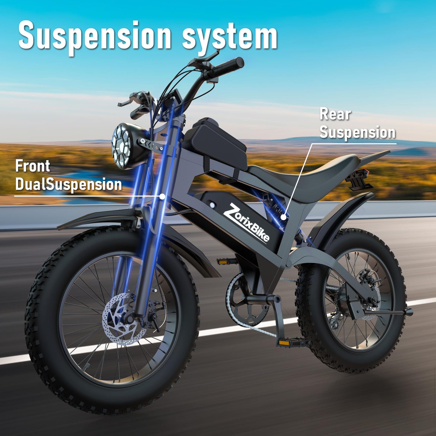 ZorixBike Electric Bike for Adults,48V 20AH - Peak Power 1500/3000W Brushless Motor Electric Bicycle - Max Speed 31-35MPH - Max 80 Miles Range - 20" x 4.0" Fat Tire Dirt EBike,R8-1500W