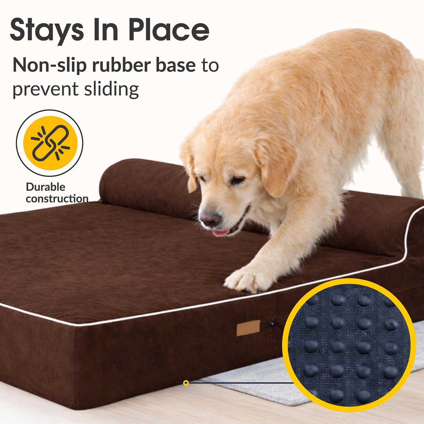 KOPEKS Orthopedic Memory Foam Dog Bed 7" Inch Thick Extra Large Dog Bed With Pillow Brown 50"x34"x10" Includes Waterproof Liner & Durable Removable Cover With Smart Design
