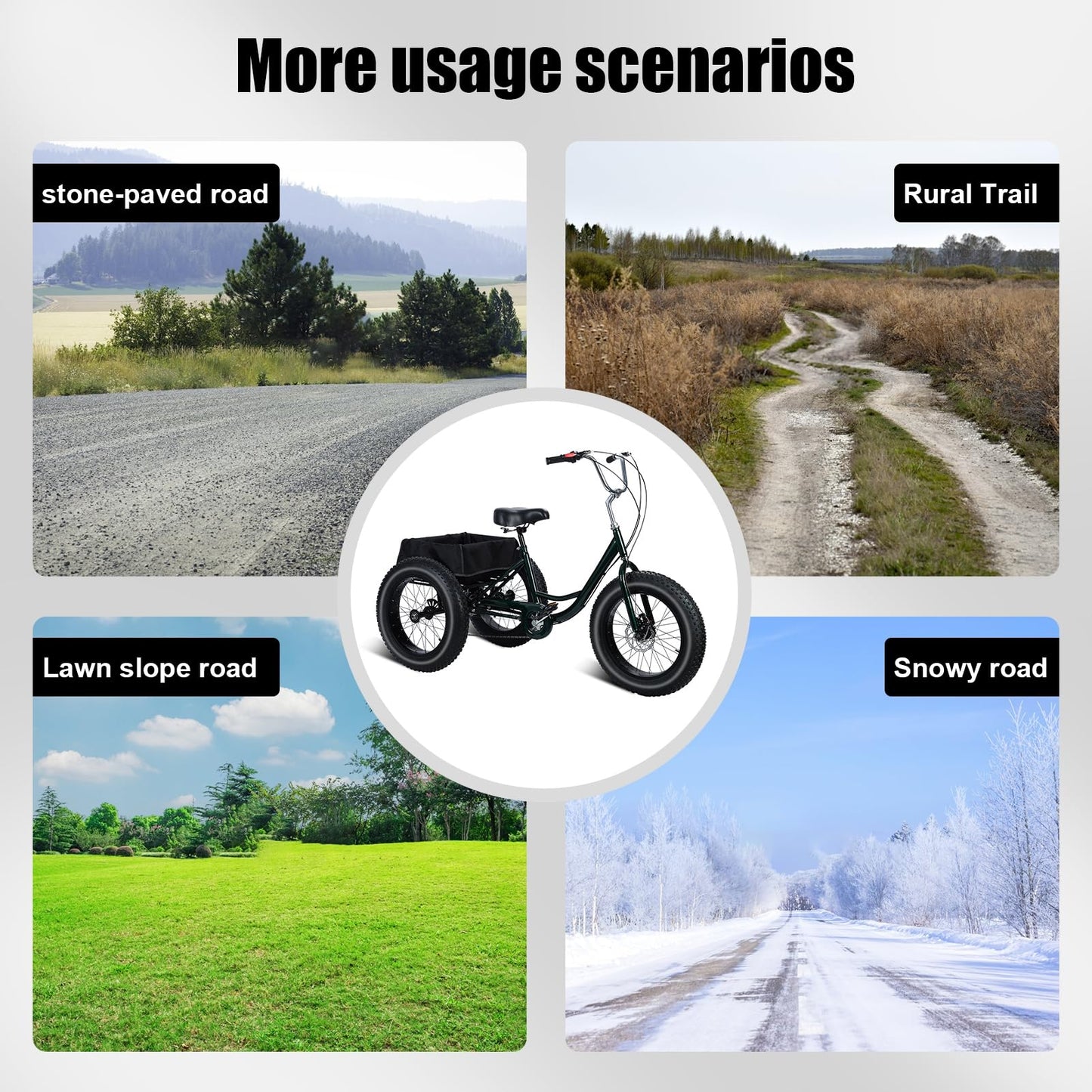 Smalibal [Fat Tires] 7-Speed Adult Tricycle 20 Inch - Stable 3 Wheel Bikes for Adults with Large Spacious Basket, Double Disc Brake, Picnic Shopping Tricycles for Seniors, Women, Men Black