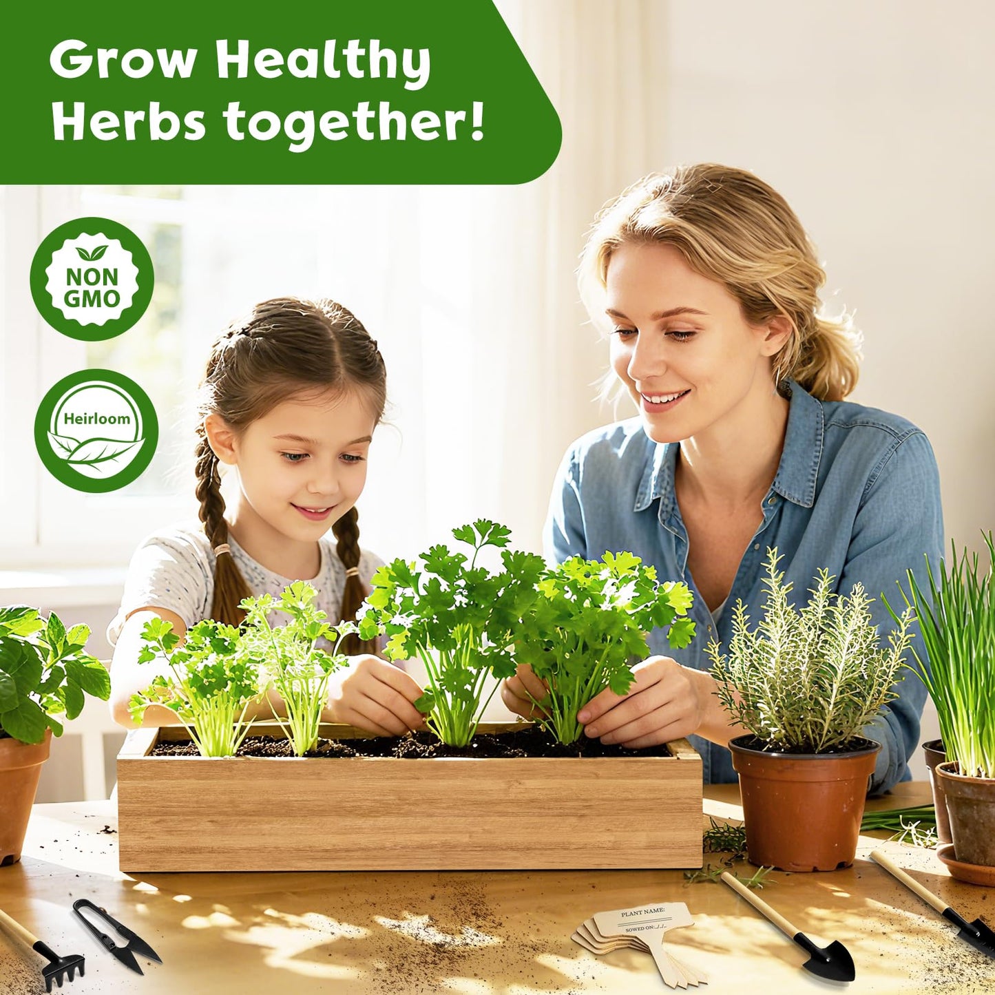 LUOJIBIE 8 Herb Indoor Garden Kit for Beginners, Complete Windowsill Growing Gifts Set with Tools, Mother's Day Gifts for Mom,Unique Christmas Birthday Gifts for Women Men Girls Kitchen Housewarming