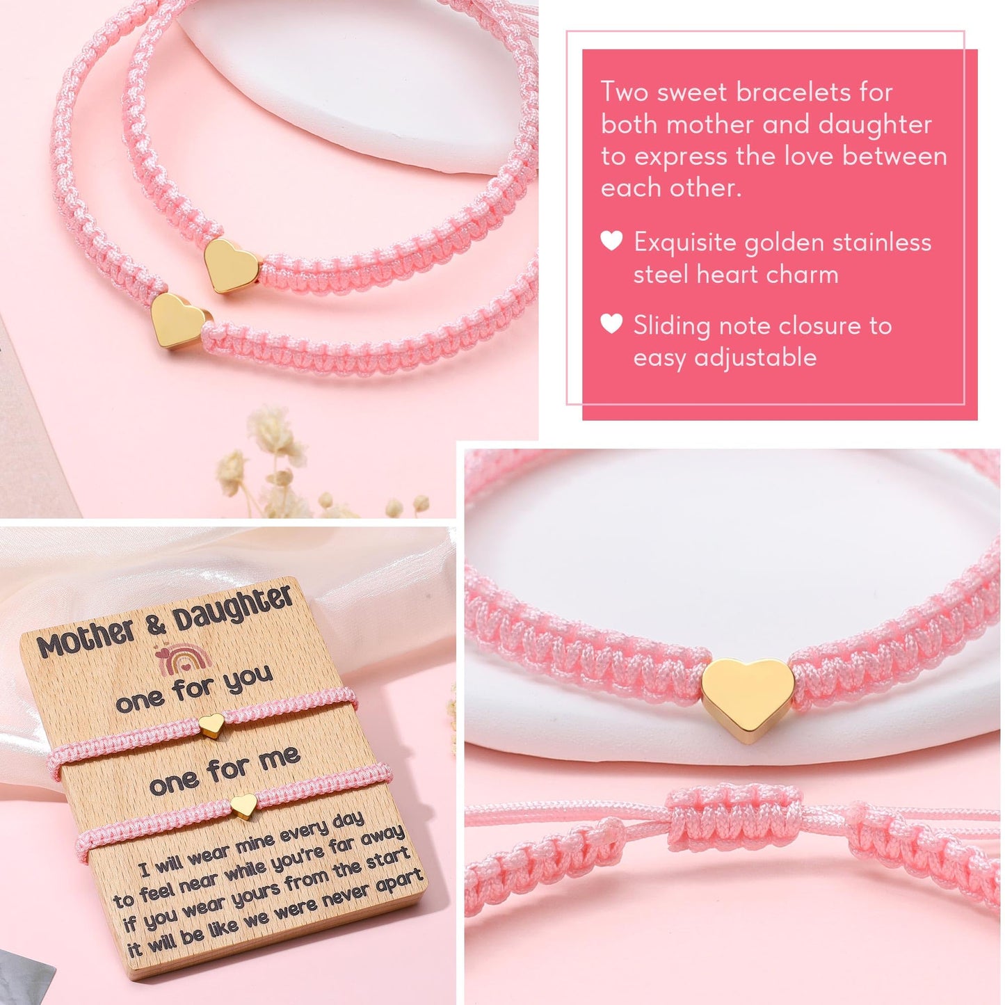WZHENAINI Mother Daughter Bracelets Mommy and Daughter Birthday Gifts Mom Daughter Heart Matching Bracelets from Mom Mothers Day Gift To My Daughter Bracelets
