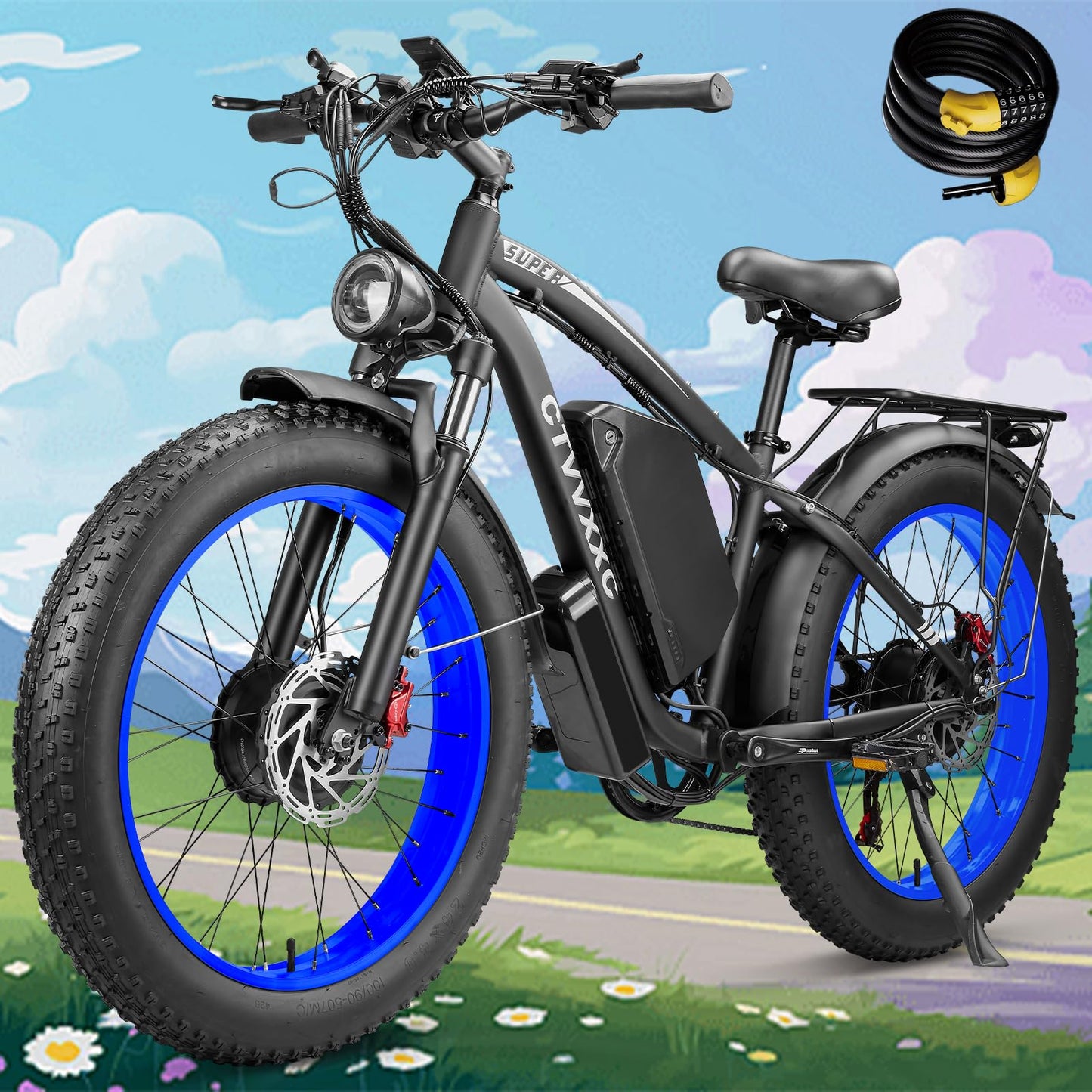 6000W Peak Dual Motor Ebike for Adults - 52V 34Ah Fast Electric Bike for Men Women 45 MPH,Up to 100 Miles,24" Fat Tire Lockable Suspension Electric Bicycle for Snow Off-Road Commuter Mountain E-Bike