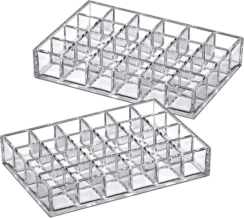 Acrylic Lipstick Organizer - 2-Pack 24-Slot Holder for Lipsticks & Gloss | Perfect for Drawers & Vanities (1.0" x 1.0" Slots)